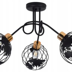 Lampa sufitowa Żyrandol Plafon Czarna z Miedzią 3 x Globus E27 LED